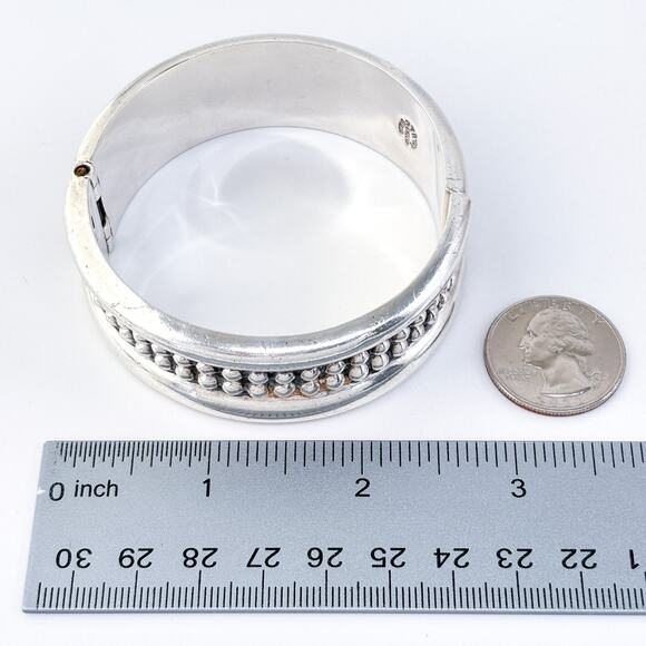 Estate Mexico Taxco TA-154 Sterling Silver 925 Beaded Clamper Bracelet 7.25” - Picture 8 of 9